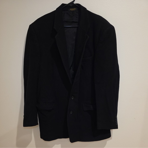 Christian Aujard Men's 42L Cashmere Blend Vtg Black Pea Coat Woven in Italy - Picture 1 of 13